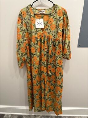 Becasa Green Cabana Dress with Orange Floral Print Size L/XL New With Tags